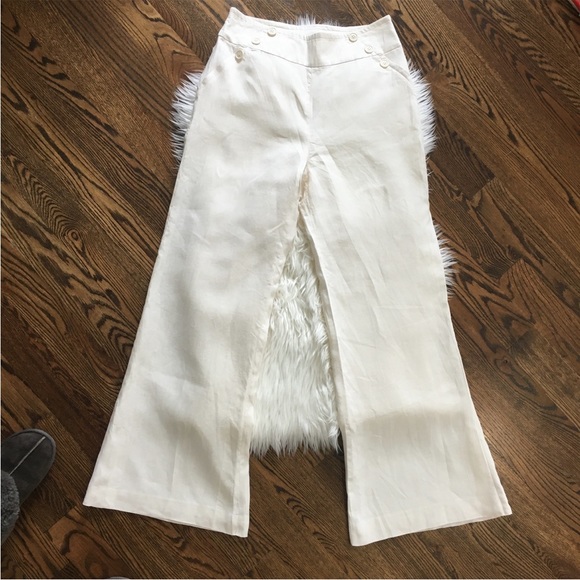 EUC Nine West  wide leg linen white sailor trousers size 10 - Picture 2 of 8